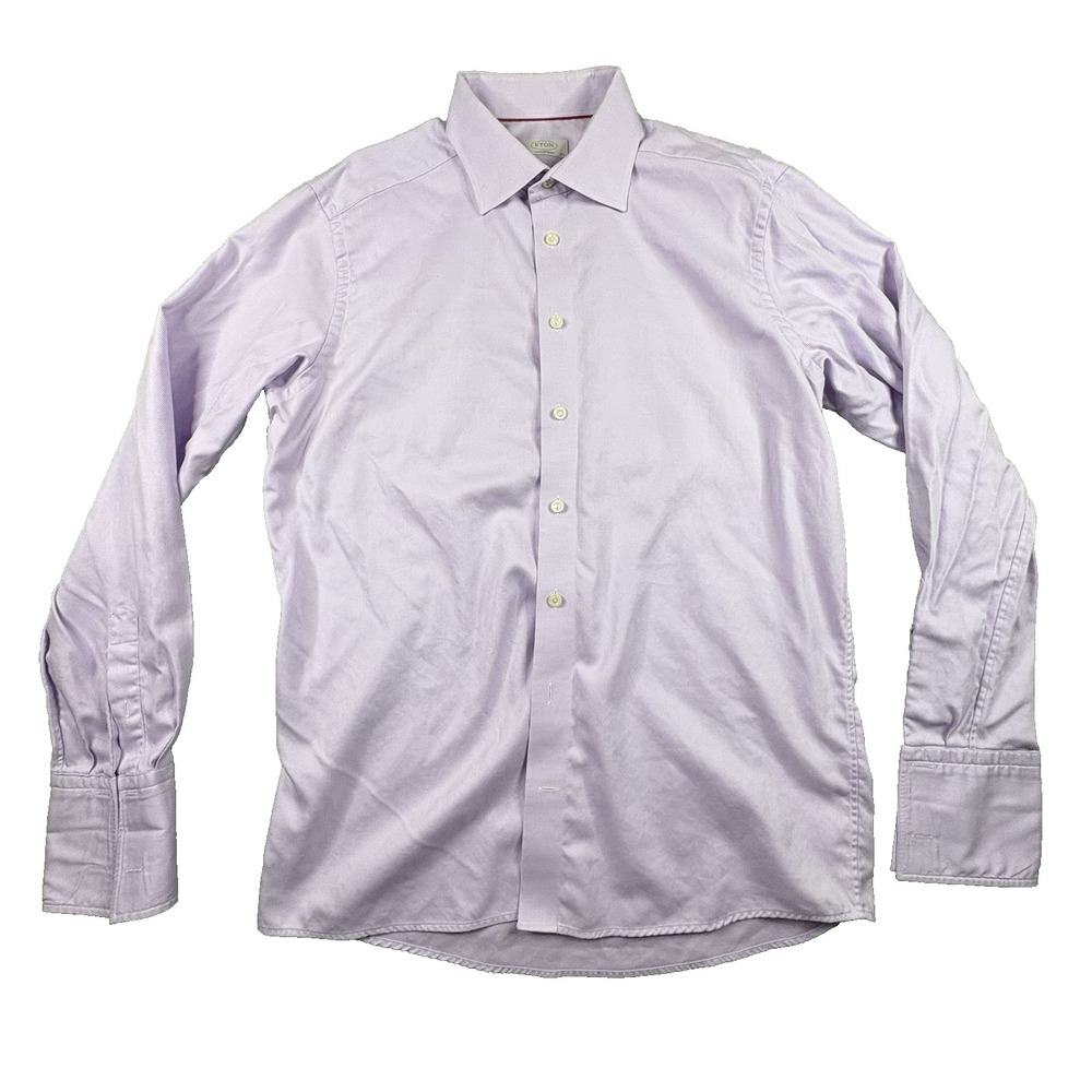 Eton Men's XL Pink Striped Dress Shirt French Cuffs Contemporary Fit LS SEE DESC